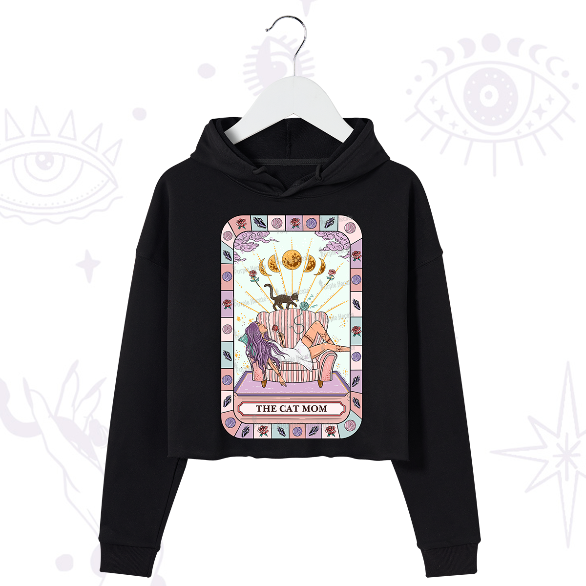 Purplehecate The Chill Cat Mom Crop Hoodie