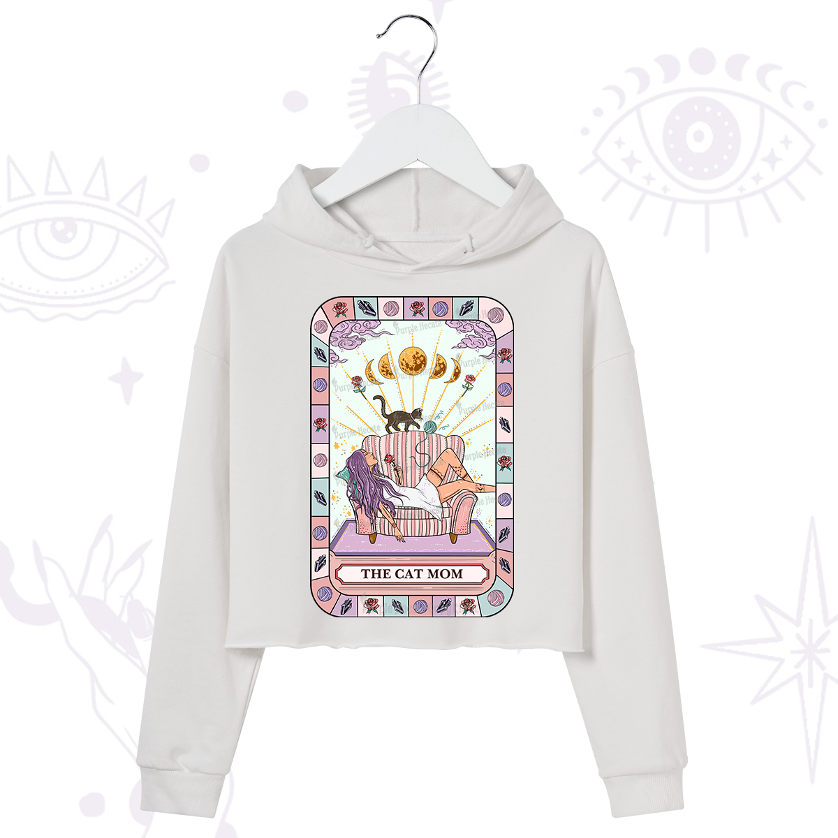 Purplehecate The Chill Cat Mom Crop Hoodie