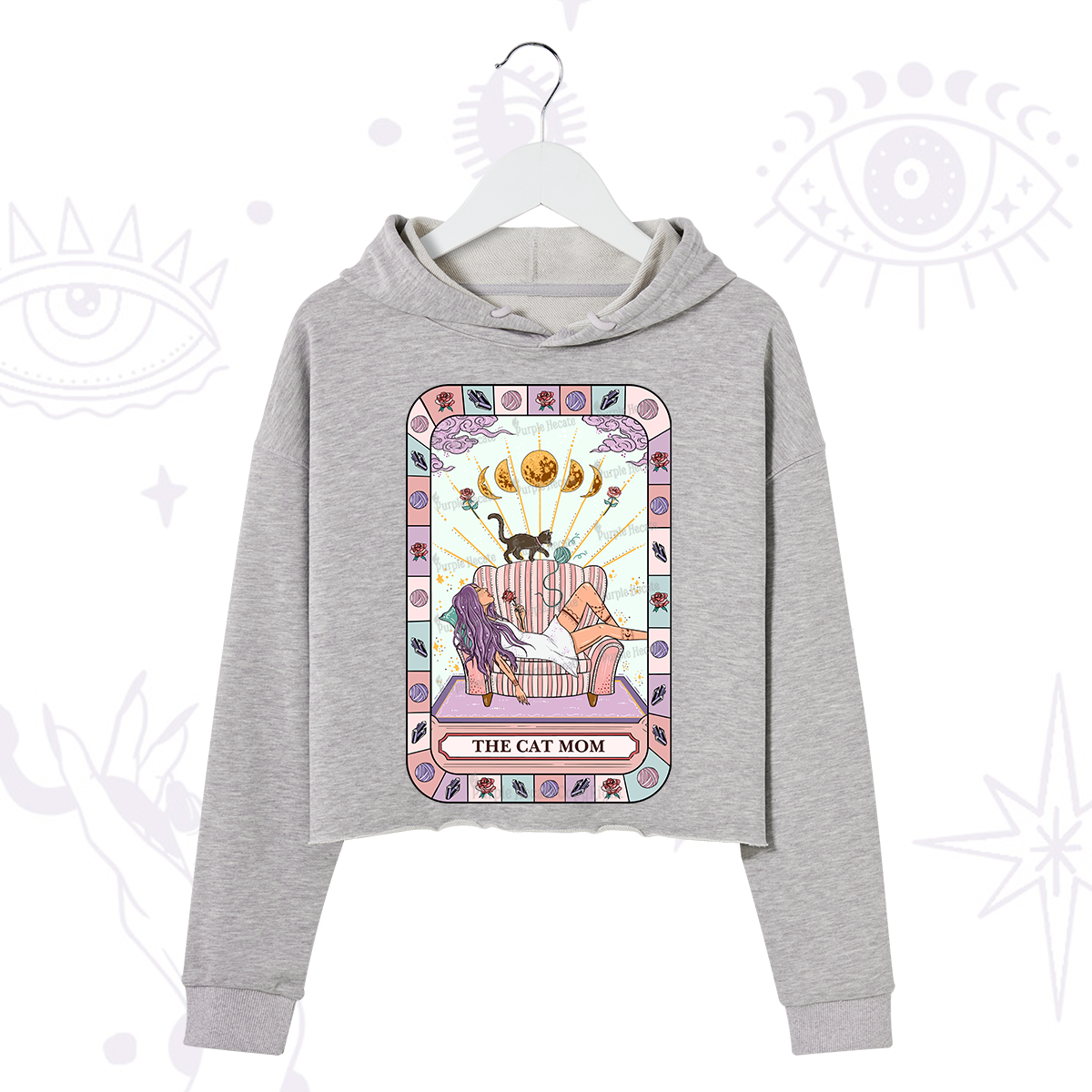 Purplehecate The Chill Cat Mom Crop Hoodie