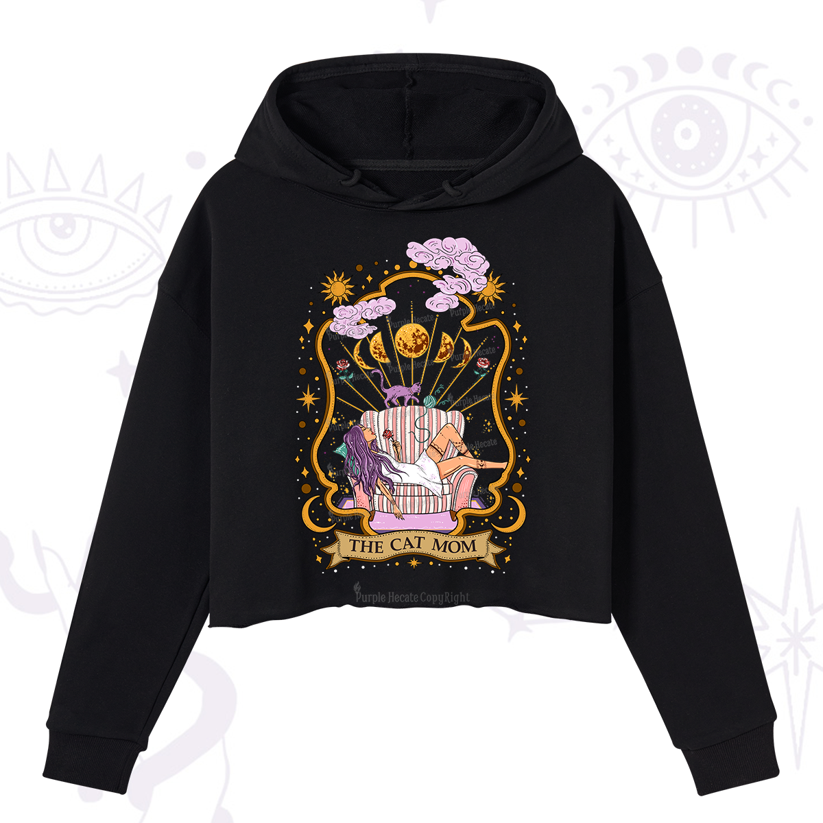 Purplehecate The Cat Mom Goddess Crop Hoodie