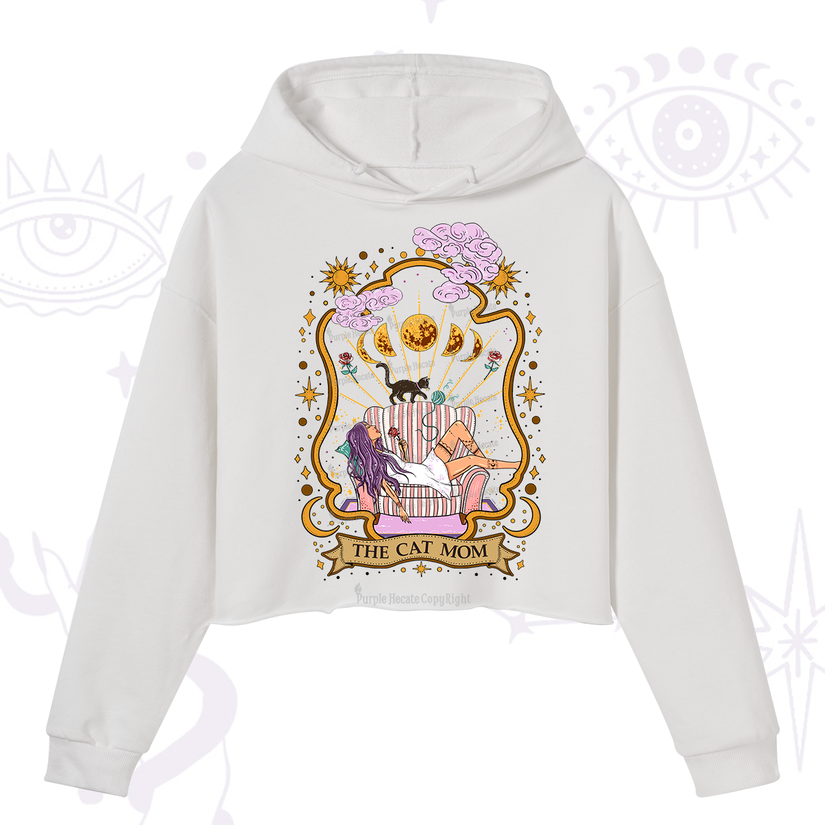 Purplehecate The Cat Mom Goddess Crop Hoodie