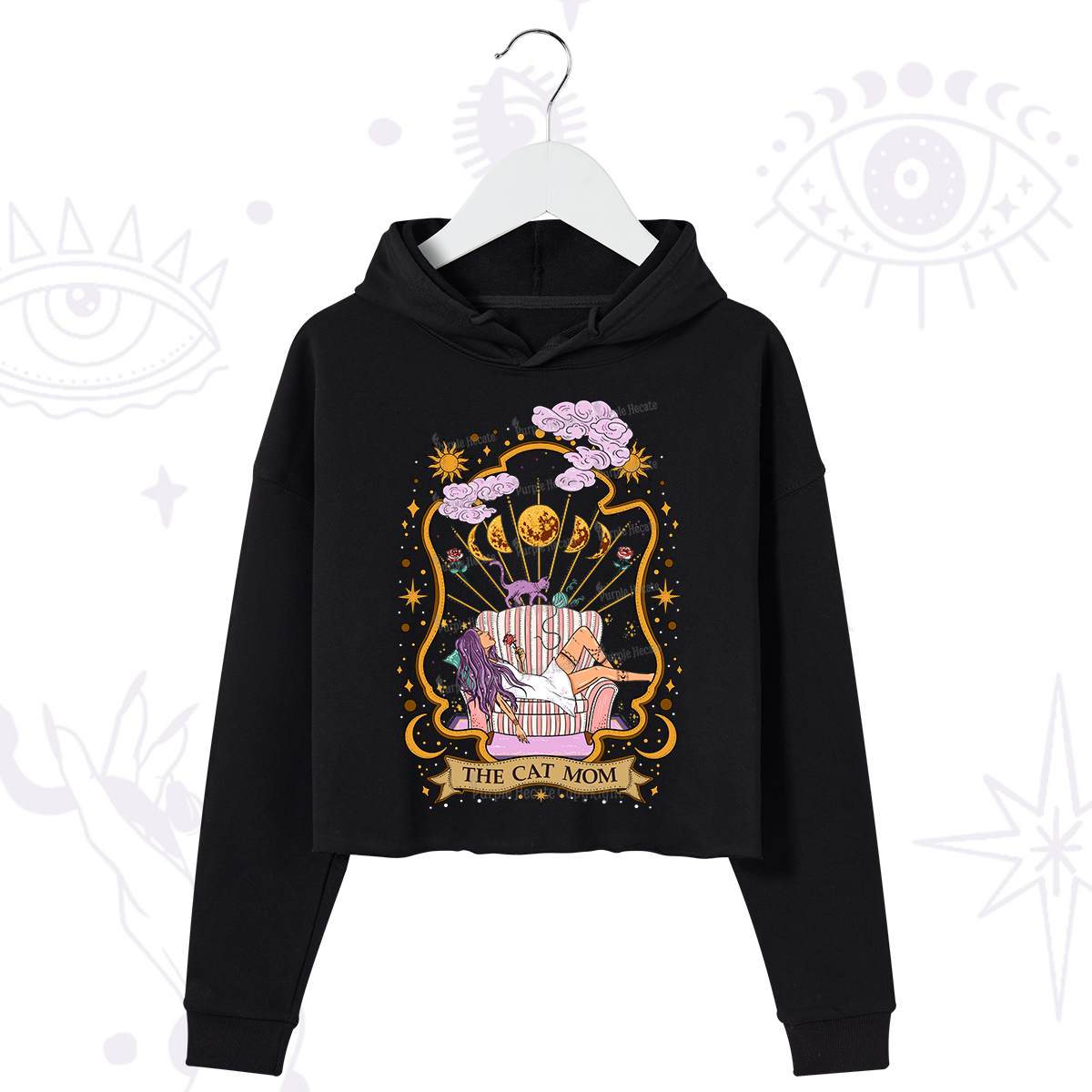 Purplehecate The Cat Mom Goddess Crop Hoodie