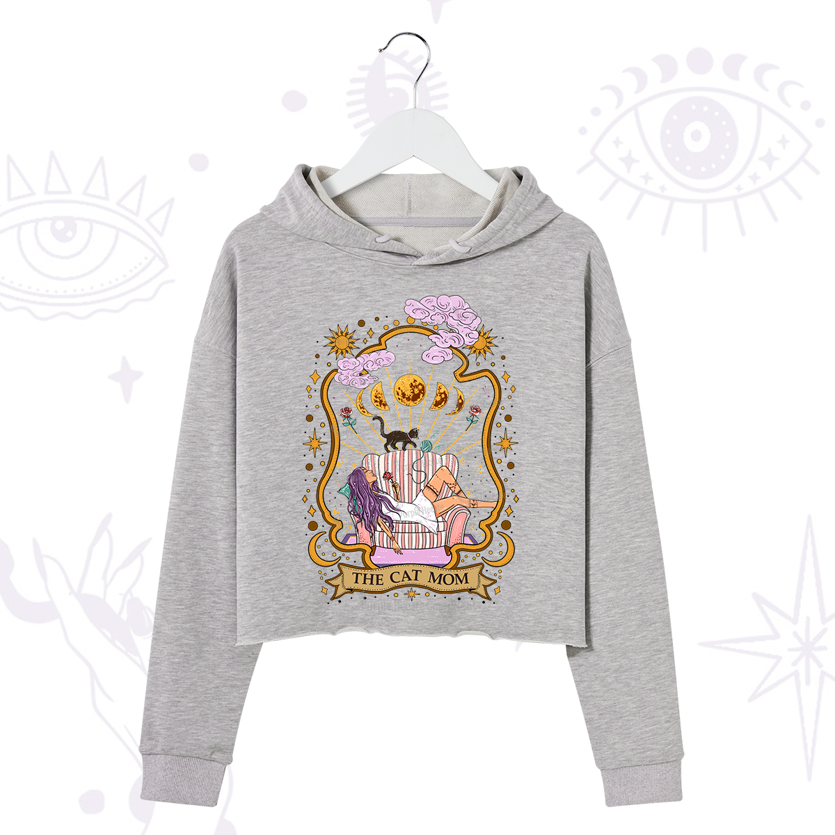 Purplehecate The Cat Mom Goddess Crop Hoodie