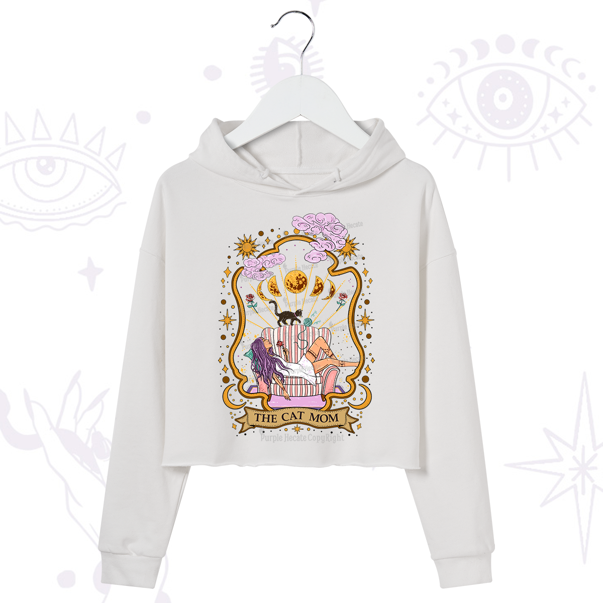 Purplehecate The Cat Mom Goddess Crop Hoodie