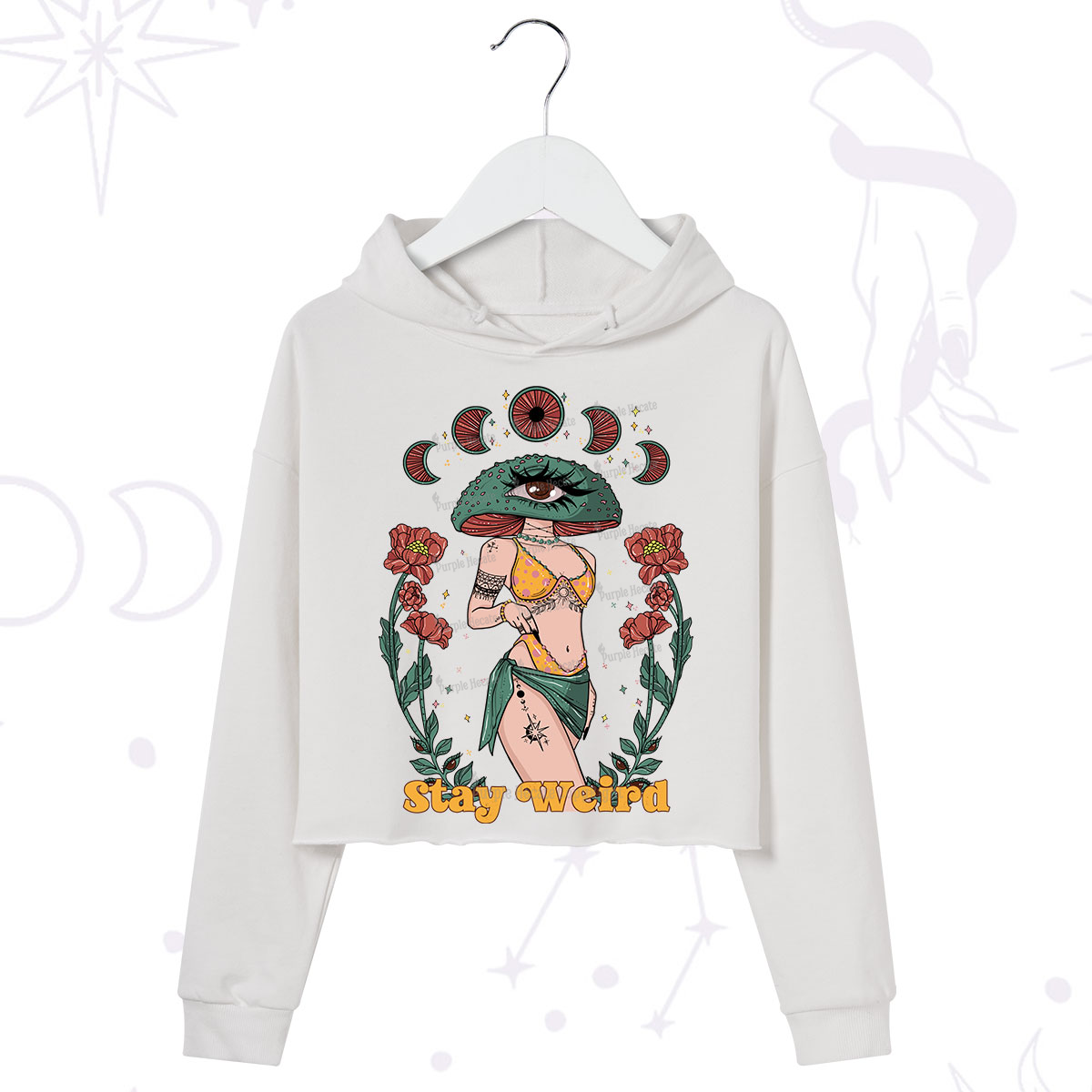 Purplehecate Stay Weird Crop Hoodie
