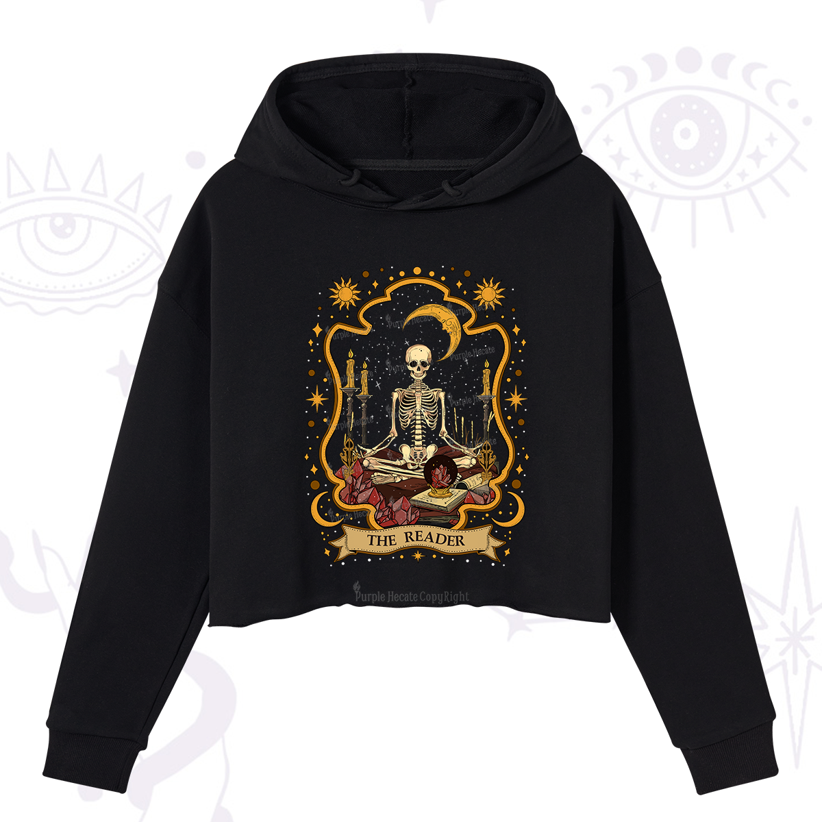 Purplehecate The Reader Skeleton Crop Hoodie