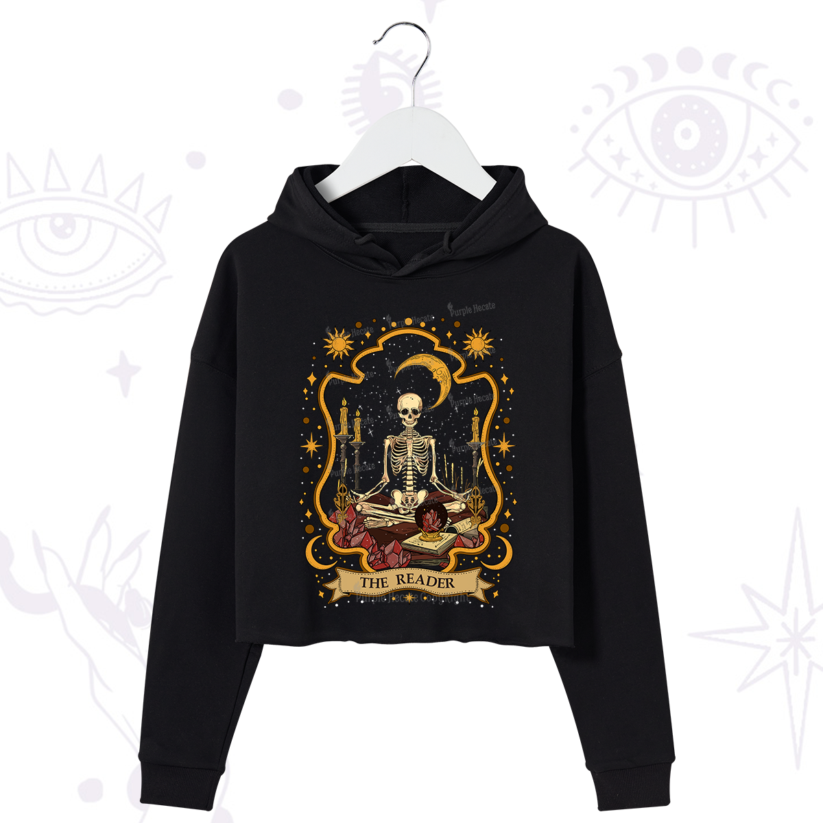 Purplehecate The Reader Skeleton Crop Hoodie
