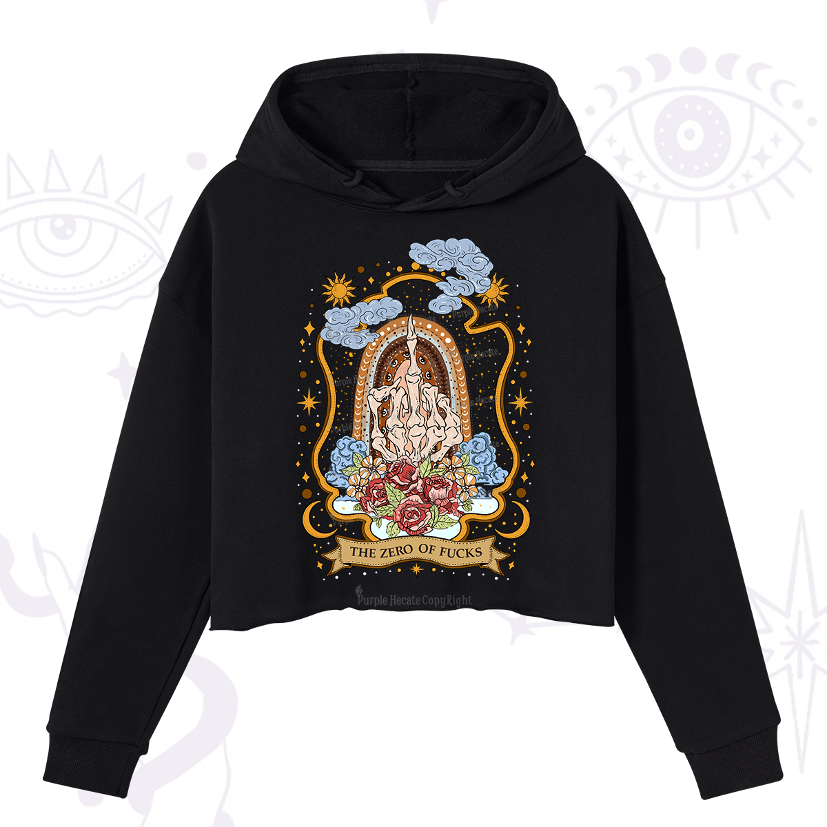 Purplehecate The Zero of Fucks Skeleton Crop Hoodie