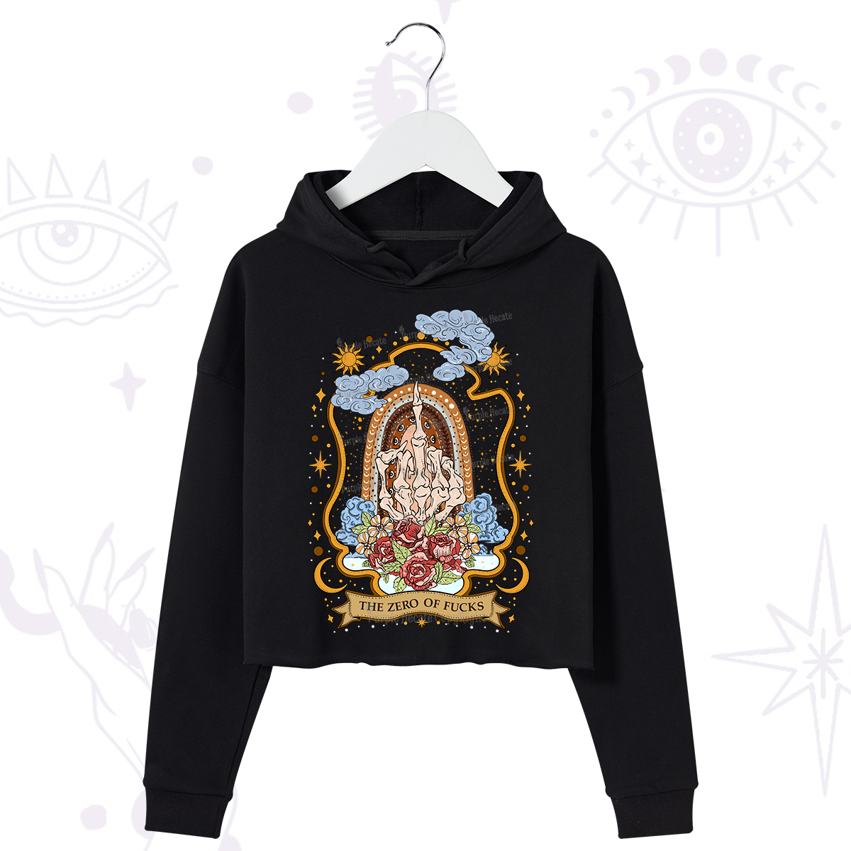 Purplehecate The Zero of Fucks Skeleton Crop Hoodie