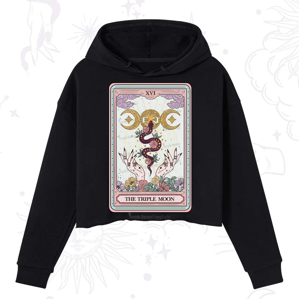 Purplehecate The Triple Moon Tarot Crop Hoodie