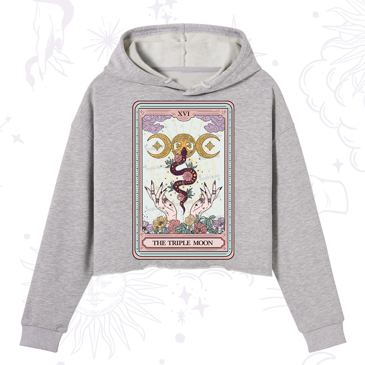 Purplehecate The Triple Moon Tarot Crop Hoodie
