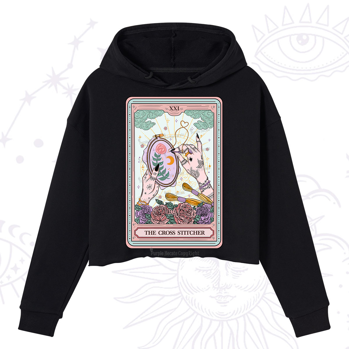 Purplehecate The Cross Stitcher Tarot Crop Hoodie