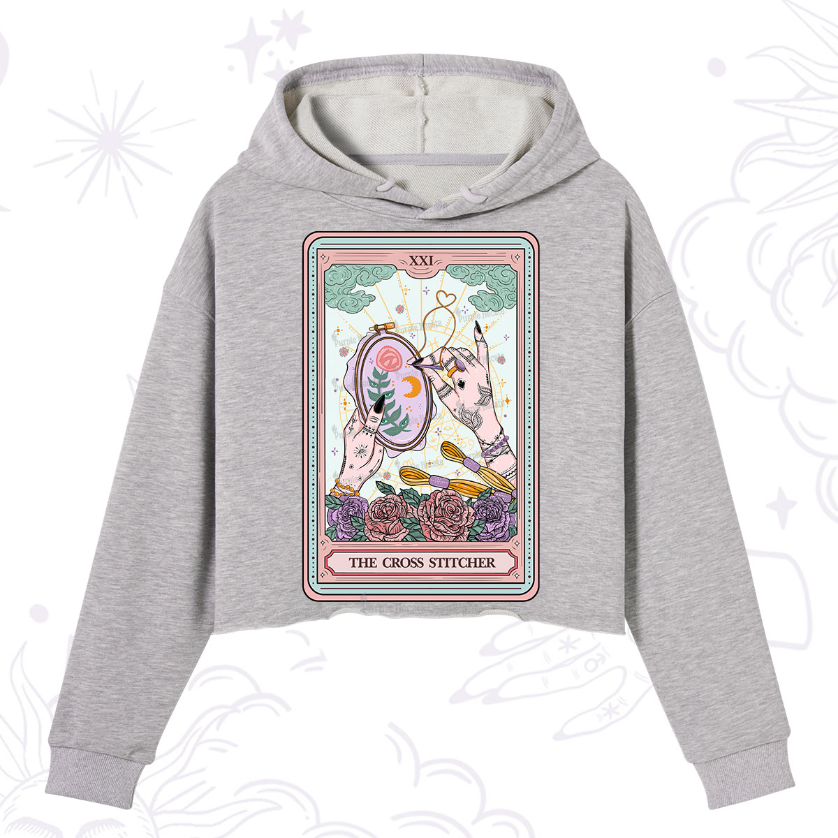 Purplehecate The Cross Stitcher Tarot Crop Hoodie