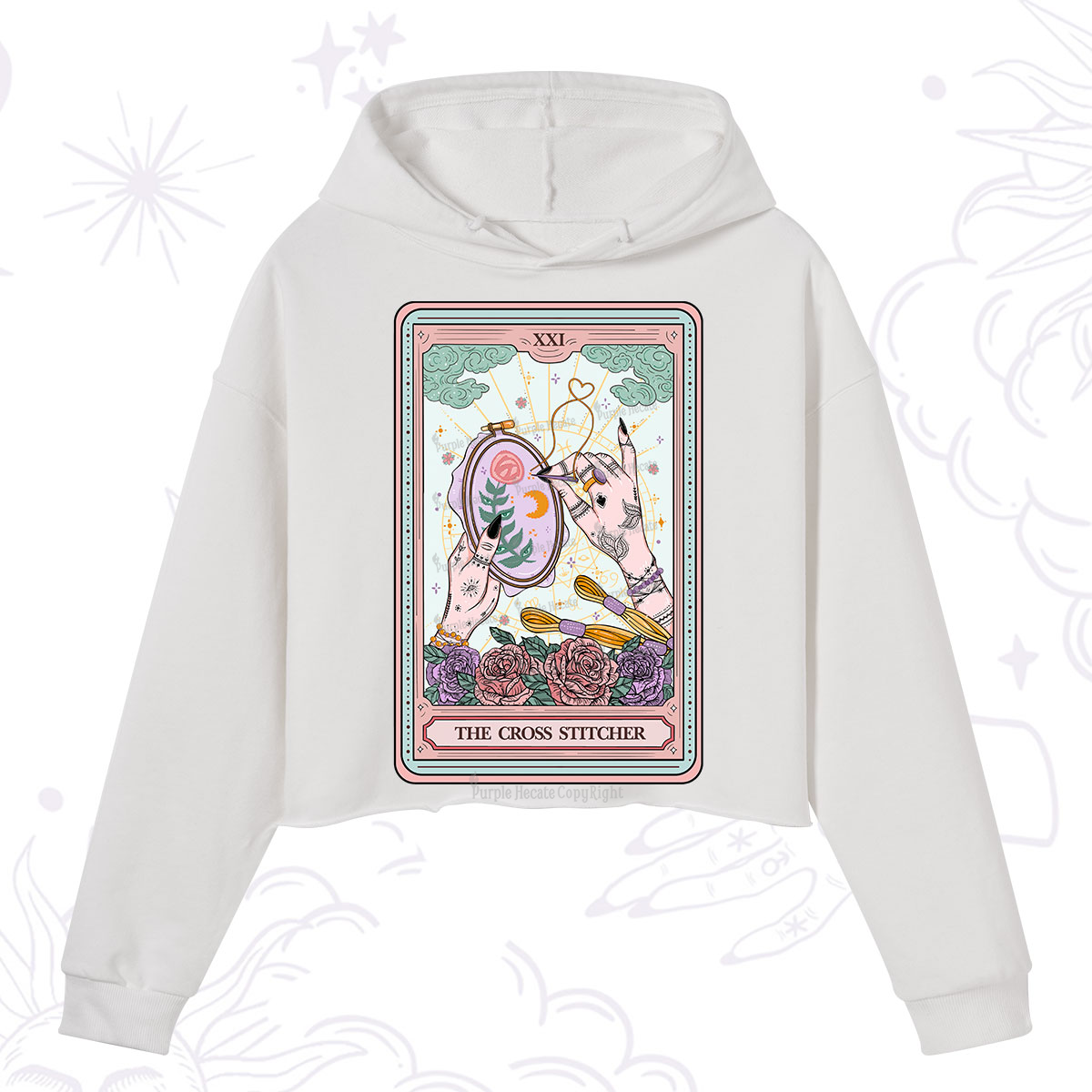 Purplehecate The Cross Stitcher Tarot Crop Hoodie