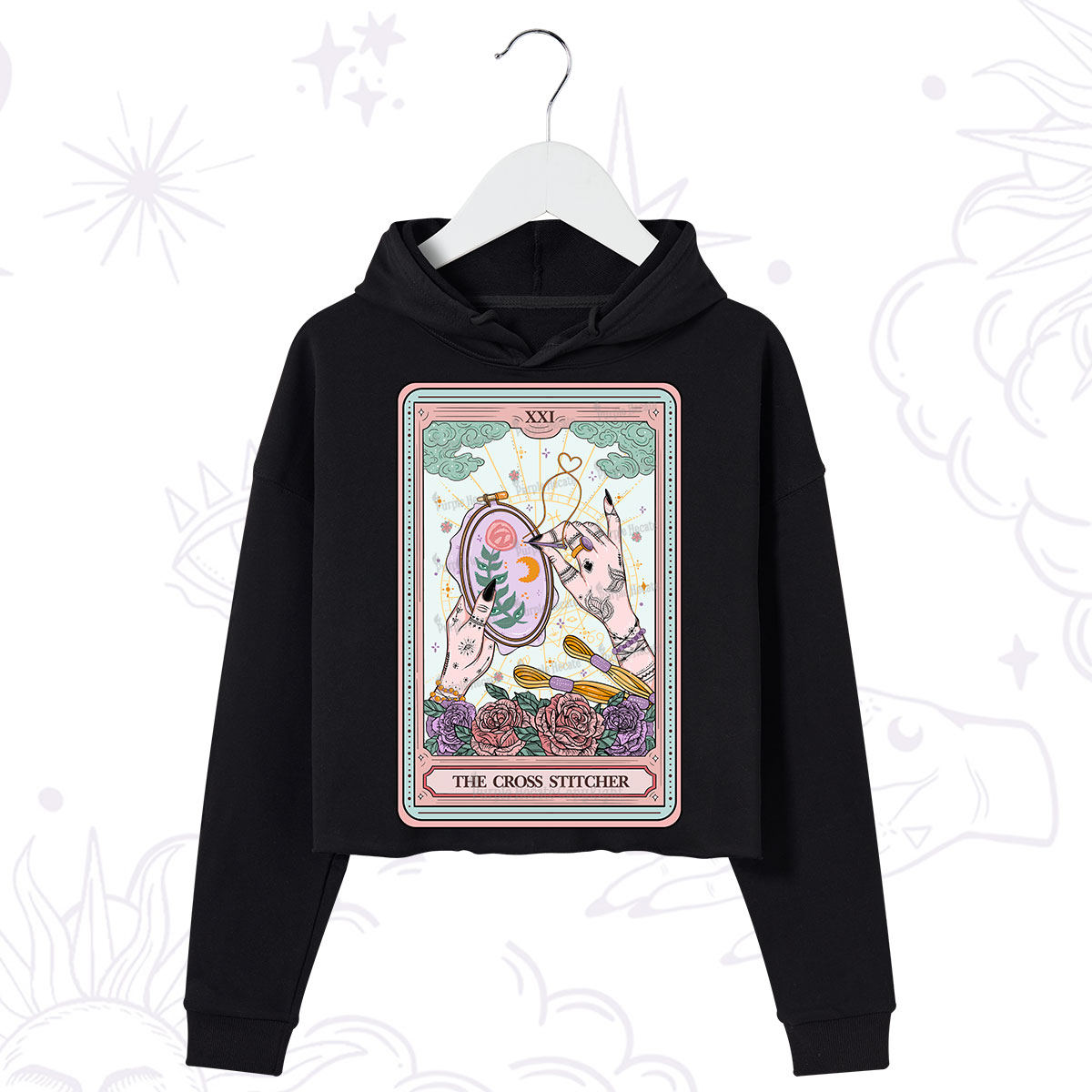 Purplehecate The Cross Stitcher Tarot Crop Hoodie