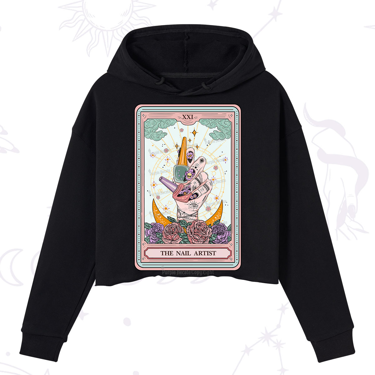 Purplehecate The Badass Nail Artist Tarot Crop Hoodie