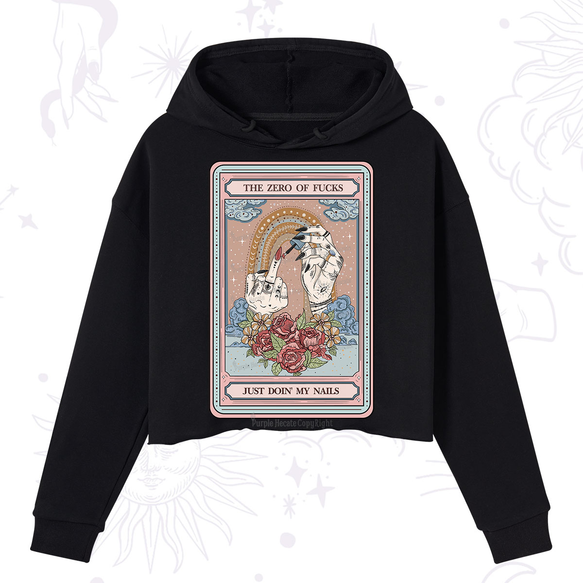 Purplehecate The Zero of Fucks Just Doin' My Nails Tarot Crop Hoodie