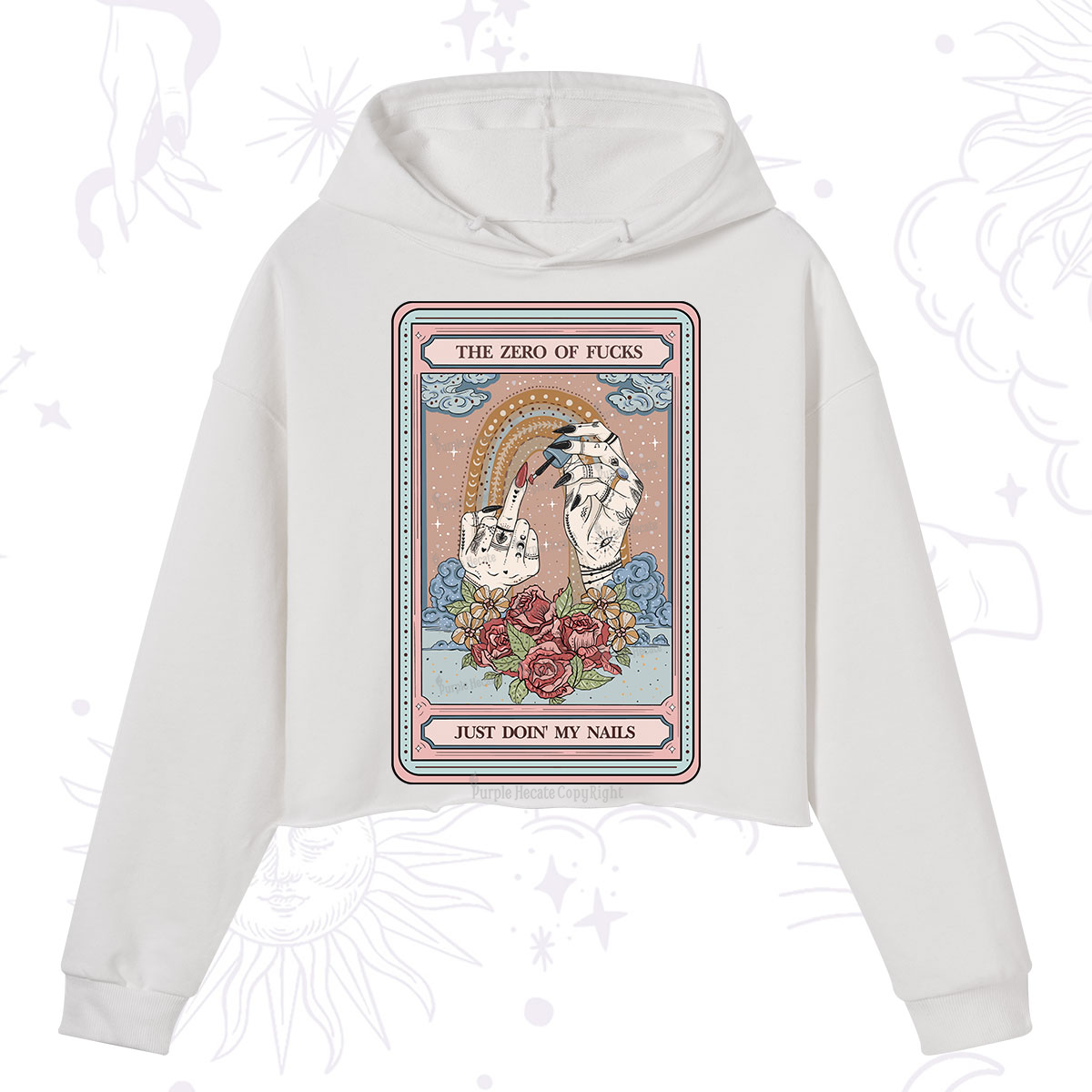 Purplehecate The Zero of Fucks Just Doin' My Nails Tarot Crop Hoodie