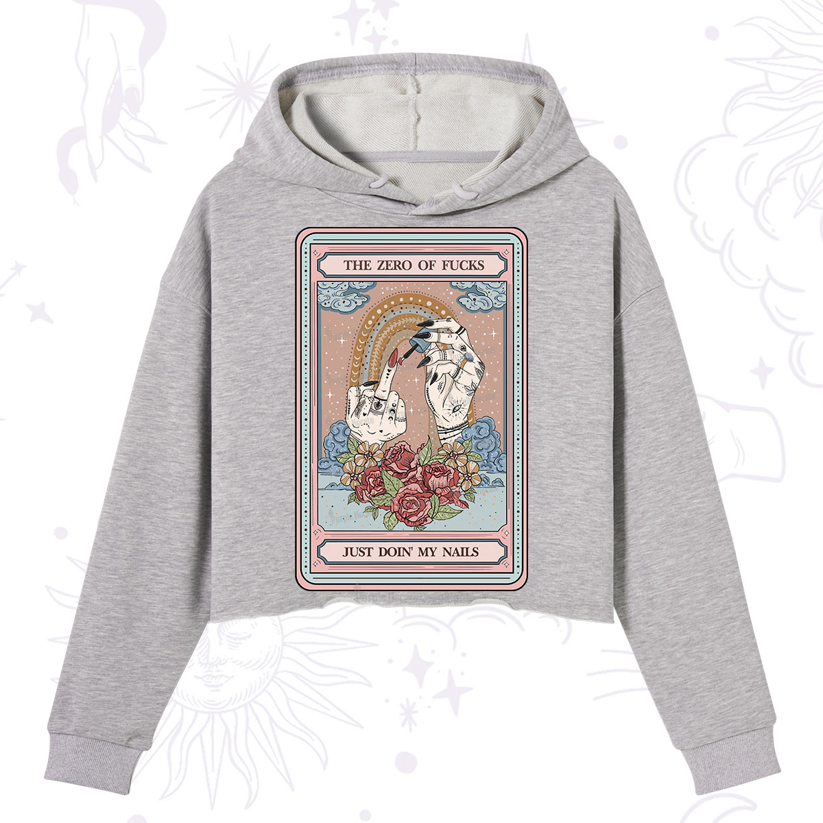 Purplehecate The Zero of Fucks Just Doin' My Nails Tarot Crop Hoodie