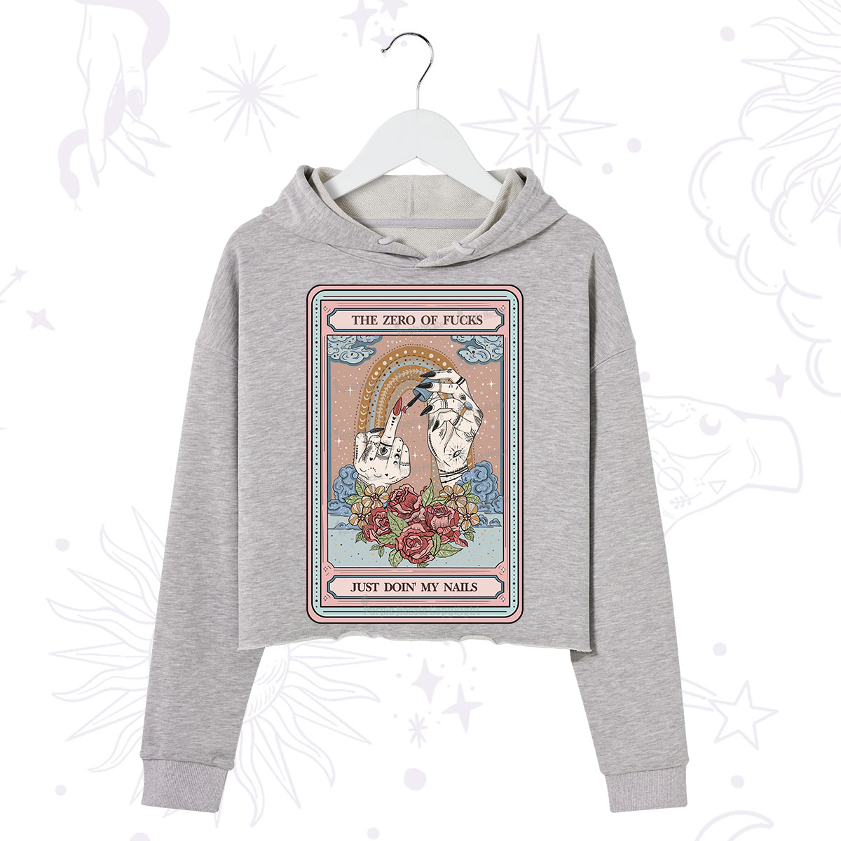 Purplehecate The Zero of Fucks Just Doin' My Nails Tarot Crop Hoodie