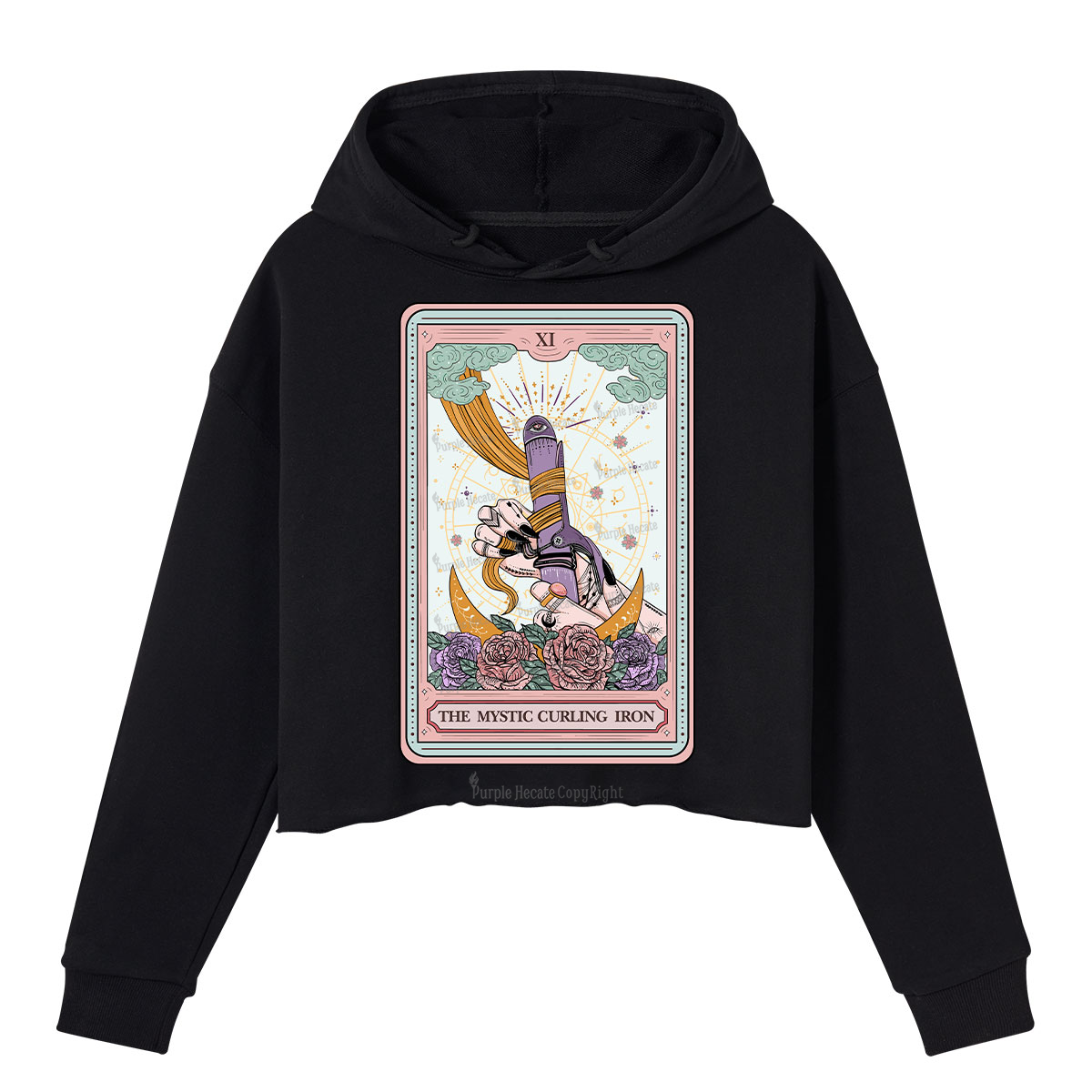 Purplehecate The Mystic Curling Iron Tarot Crop Hoodie