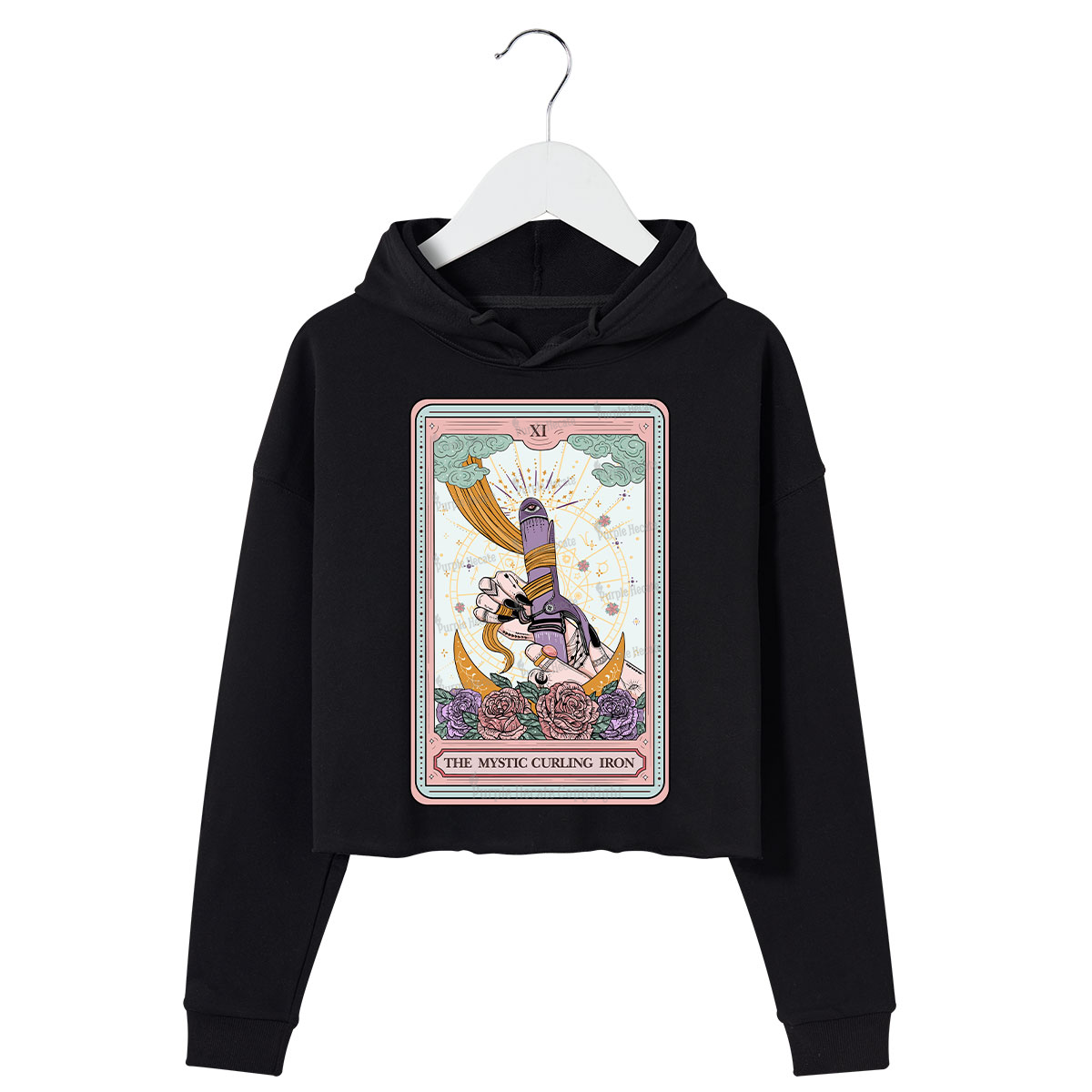 Purplehecate The Mystic Curling Iron Tarot Crop Hoodie
