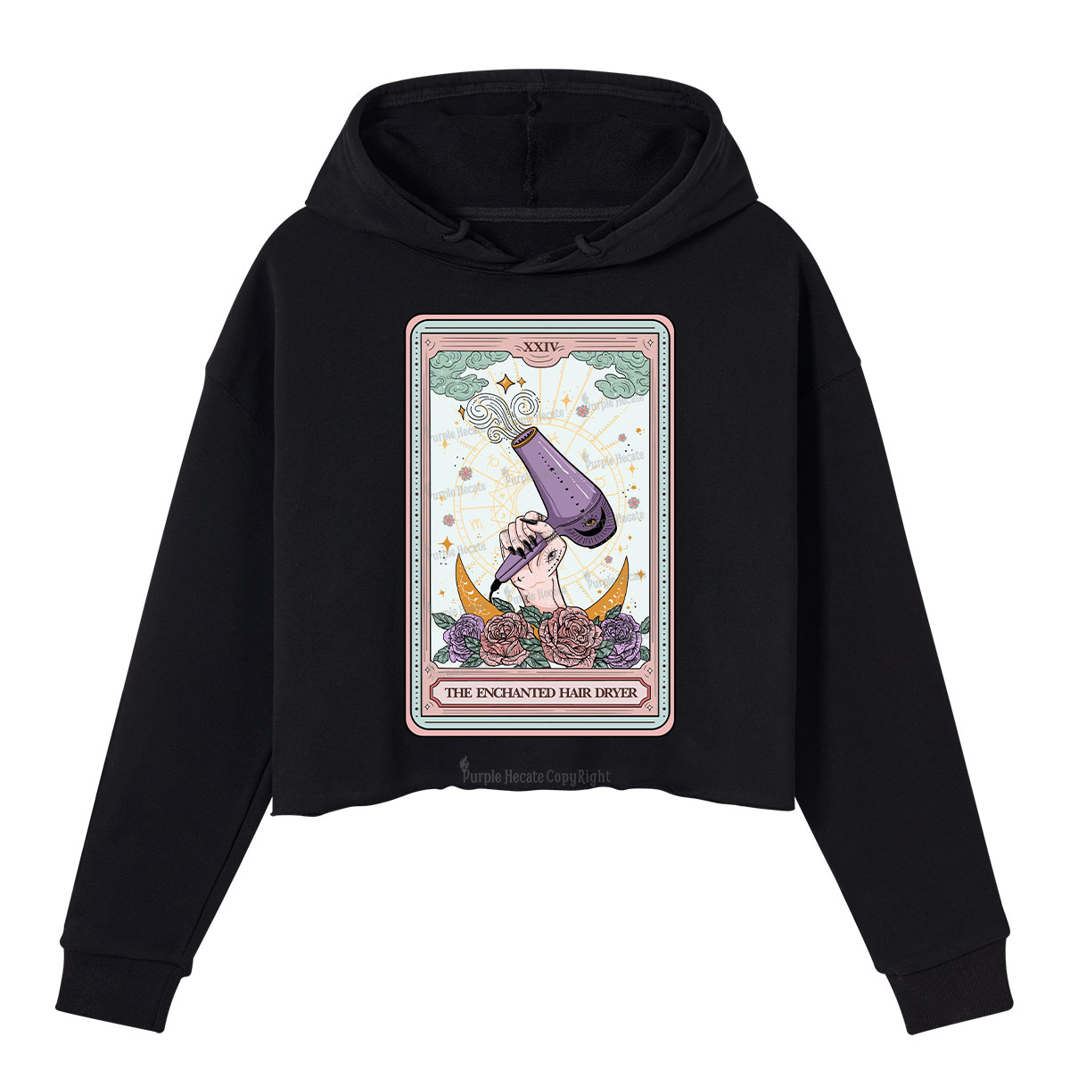 Purplehecate The Enchanted Hair Dryer Tarot Crop Hoodie