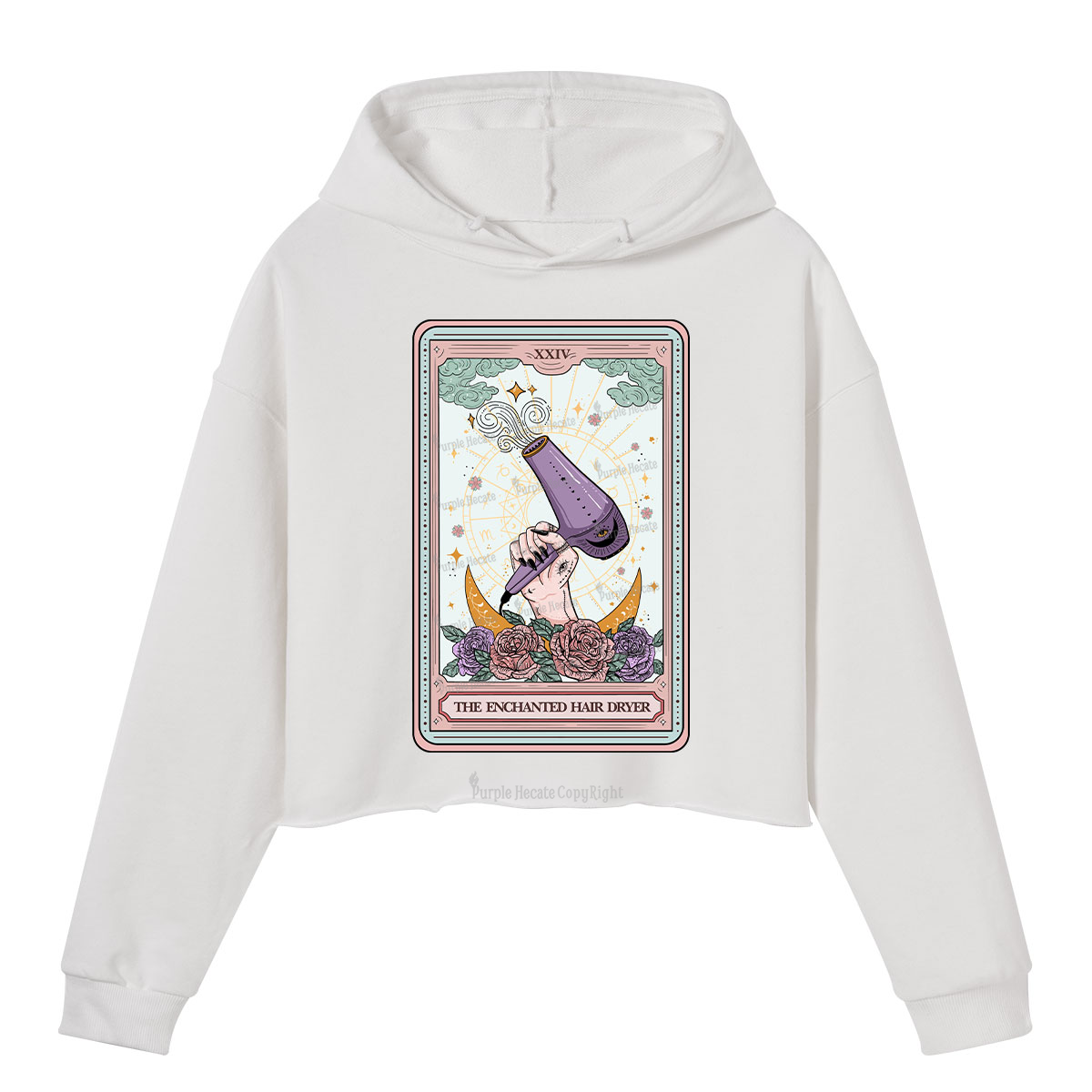 Purplehecate The Enchanted Hair Dryer Tarot Crop Hoodie