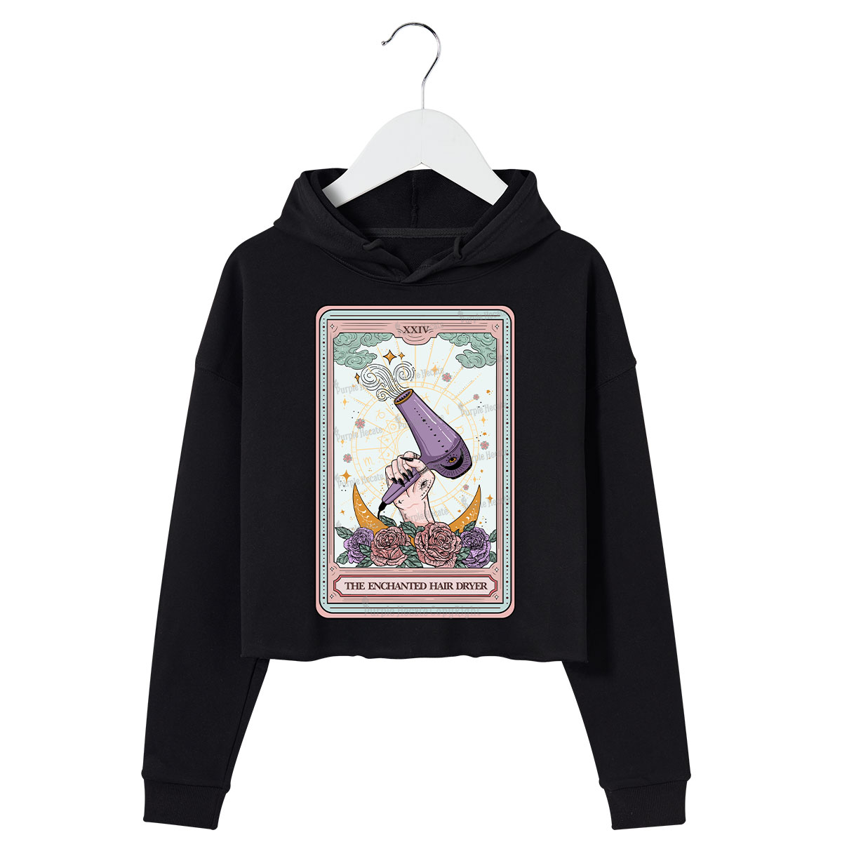 Purplehecate The Enchanted Hair Dryer Tarot Crop Hoodie