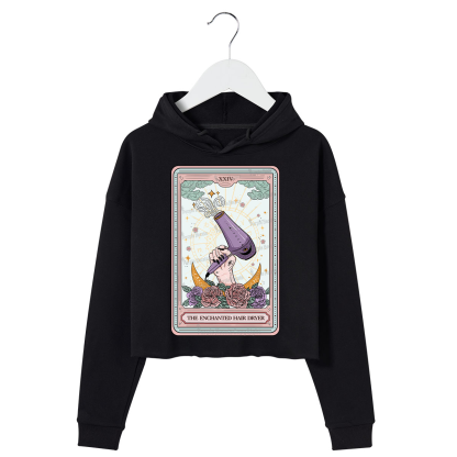 Purplehecate The Enchanted Hair Dryer Tarot Crop Hoodie