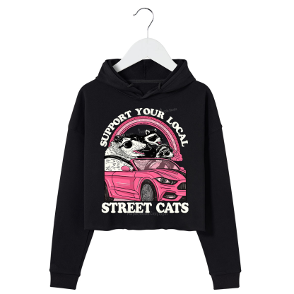 Purplehecate Support Local Street Cats Crop Hoodie