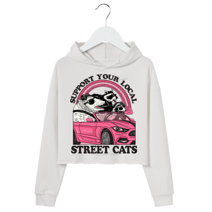 Purplehecate Support Local Street Cats Crop Hoodie