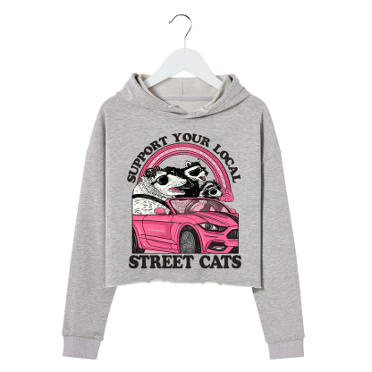 Purplehecate Support Local Street Cats Crop Hoodie