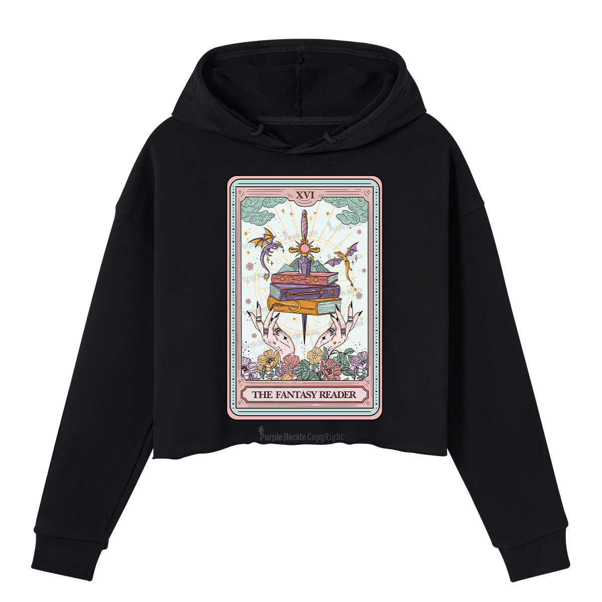Purplehecate The Fantasy Reader Tarot Crop Hoodie