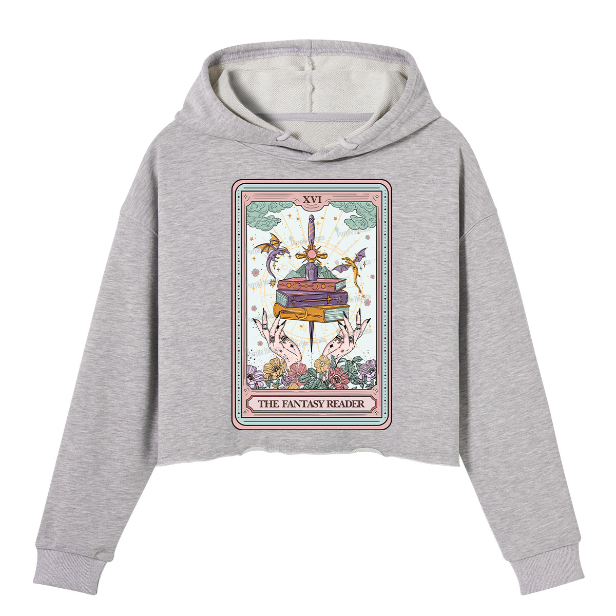 Purplehecate The Fantasy Reader Tarot Crop Hoodie
