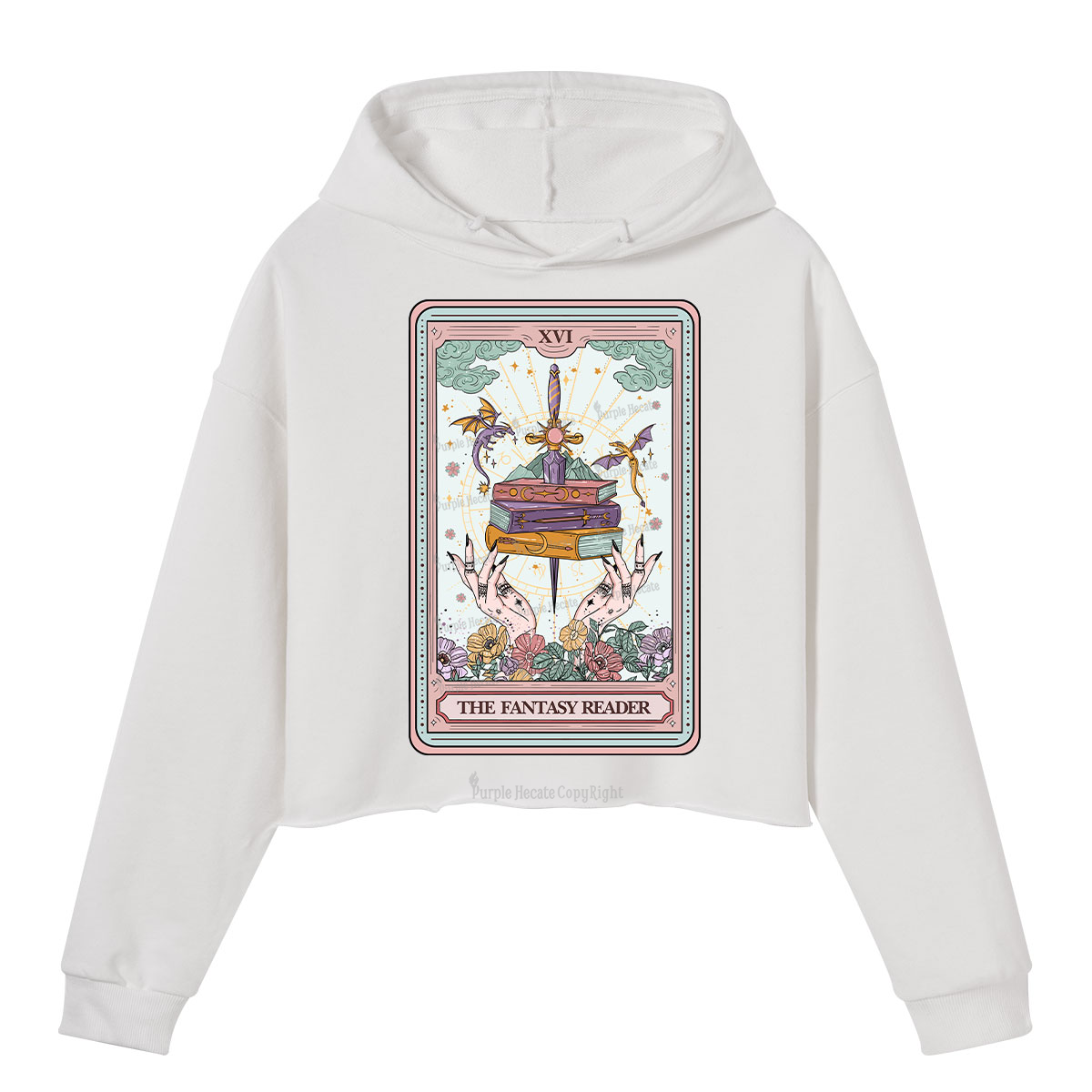 Purplehecate The Fantasy Reader Tarot Crop Hoodie
