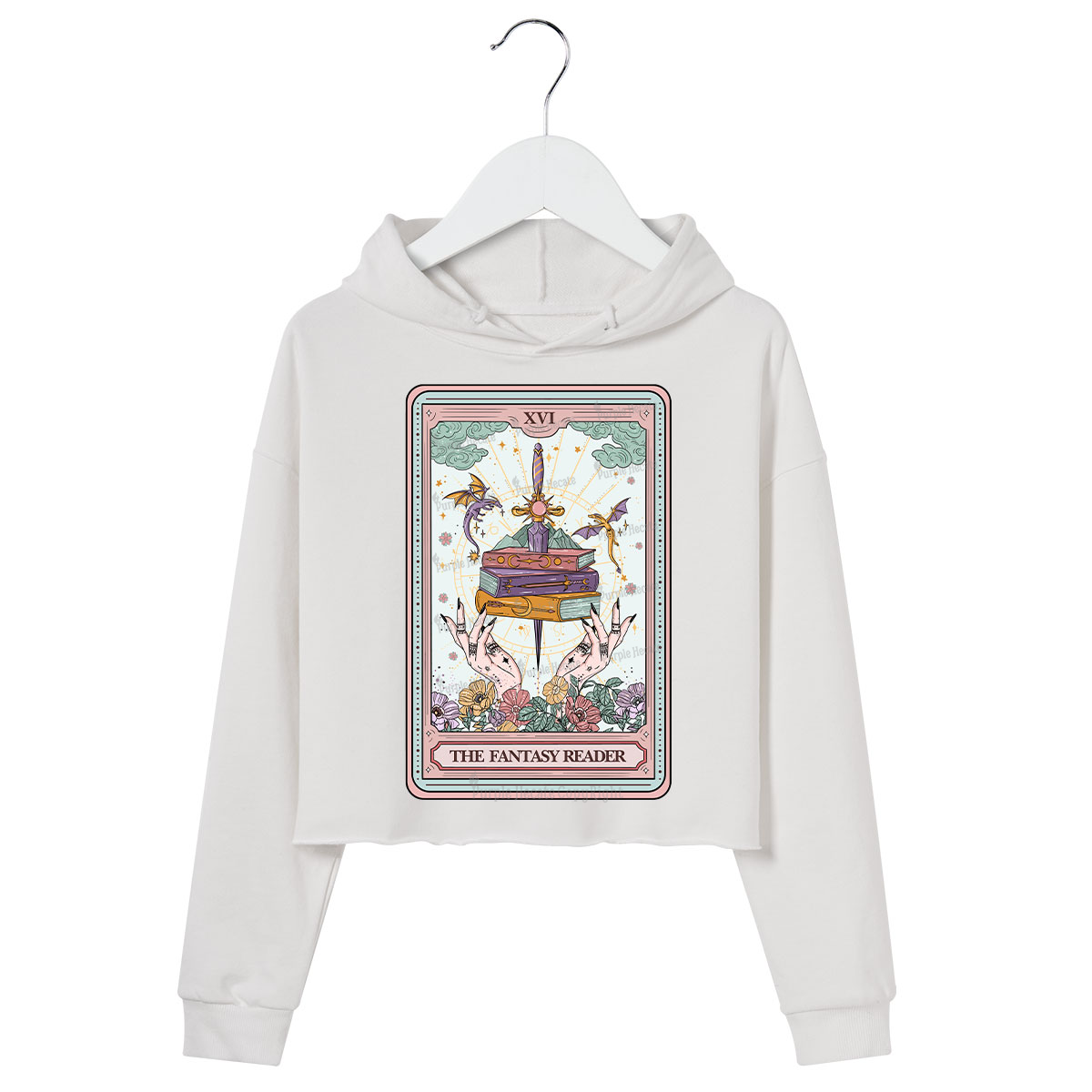 Purplehecate The Fantasy Reader Tarot Crop Hoodie