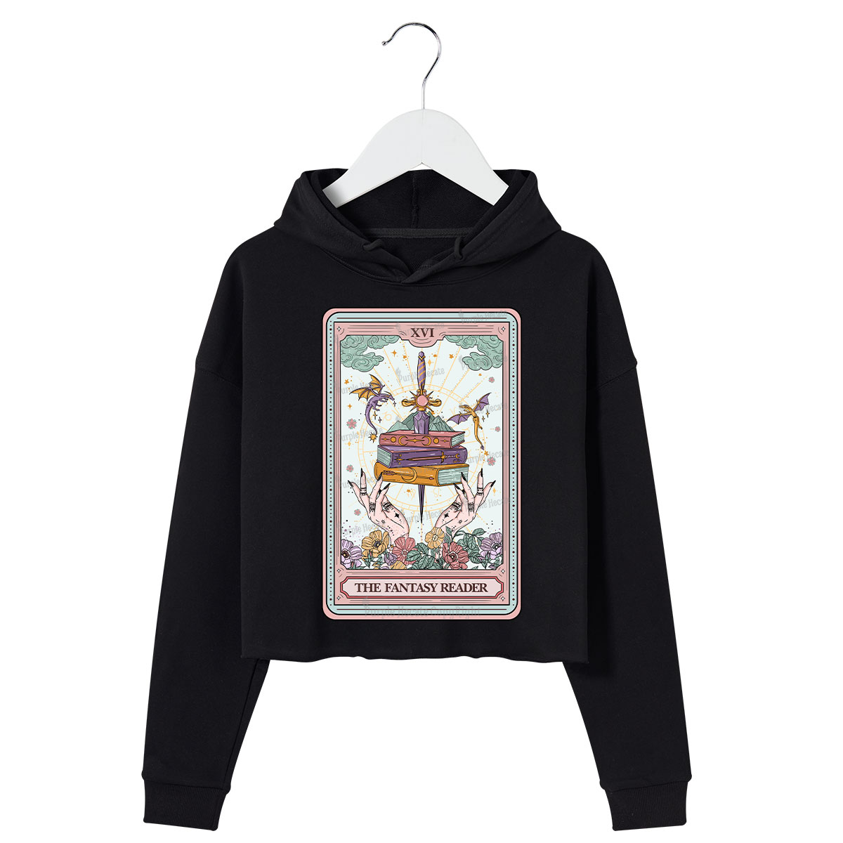 Purplehecate The Fantasy Reader Tarot Crop Hoodie