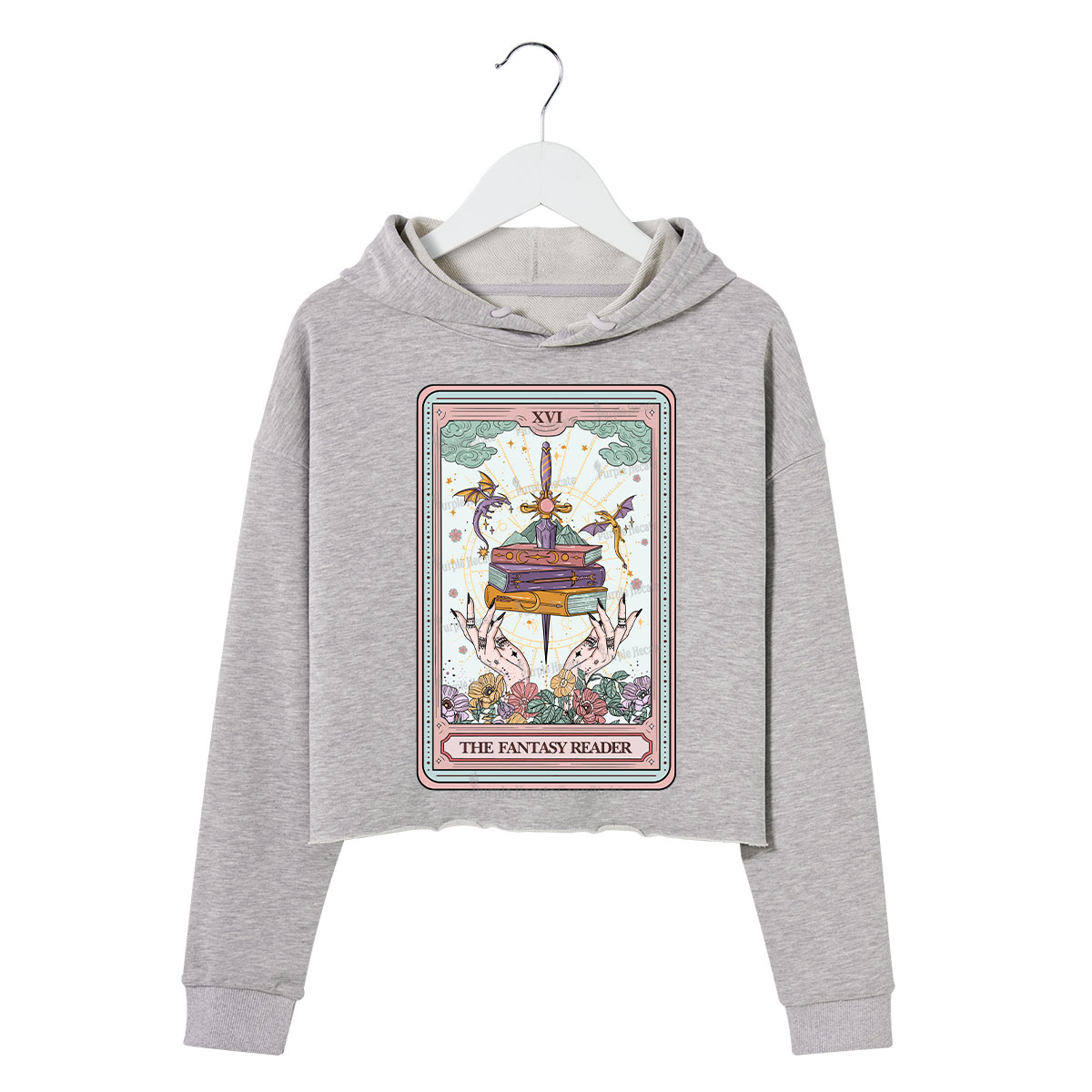 Purplehecate The Fantasy Reader Tarot Crop Hoodie