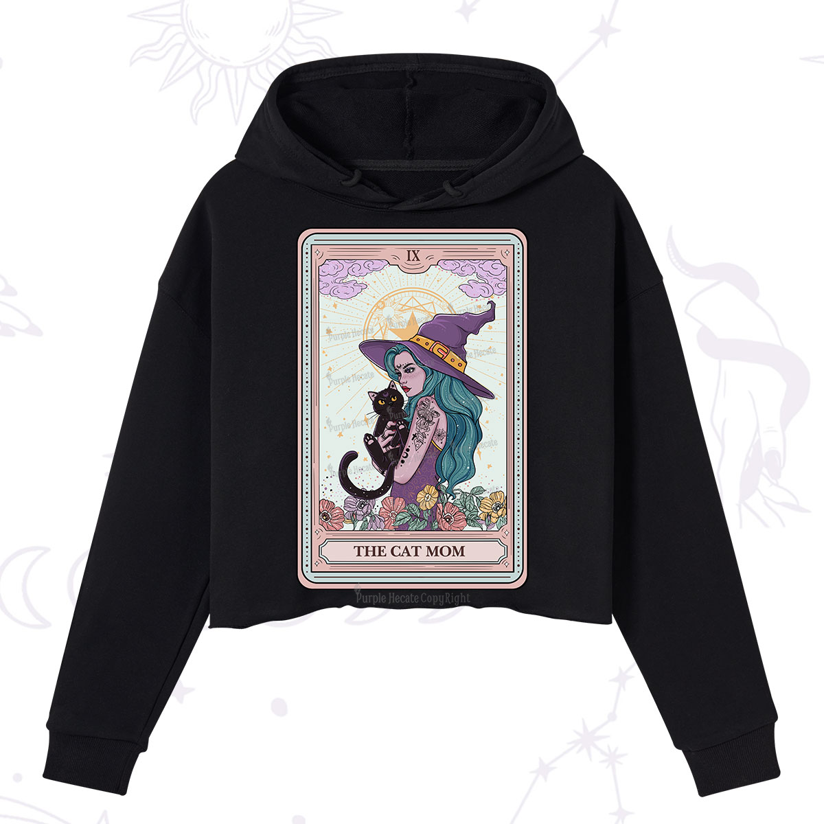 Purplehecate The Gothic Cat Mom Tarot Crop Hoodie