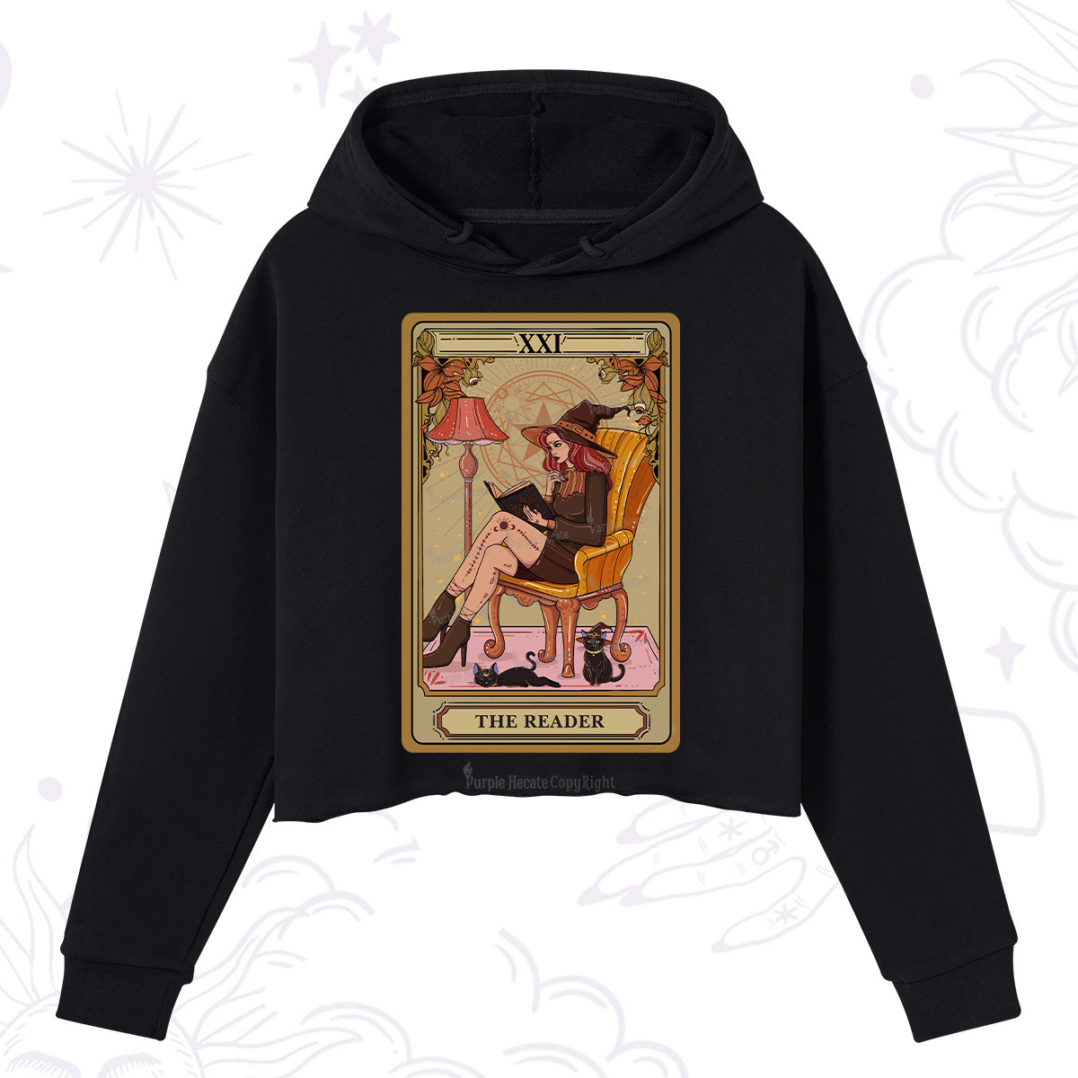 Purplehecate The Reader-Cat Mom Tarot Crop Hoodie