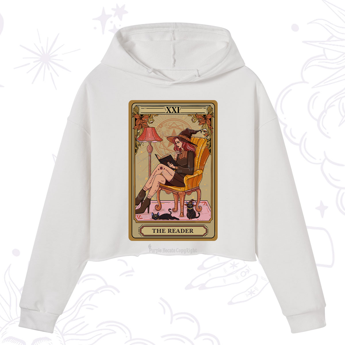 Purplehecate The Reader-Cat Mom Tarot Crop Hoodie