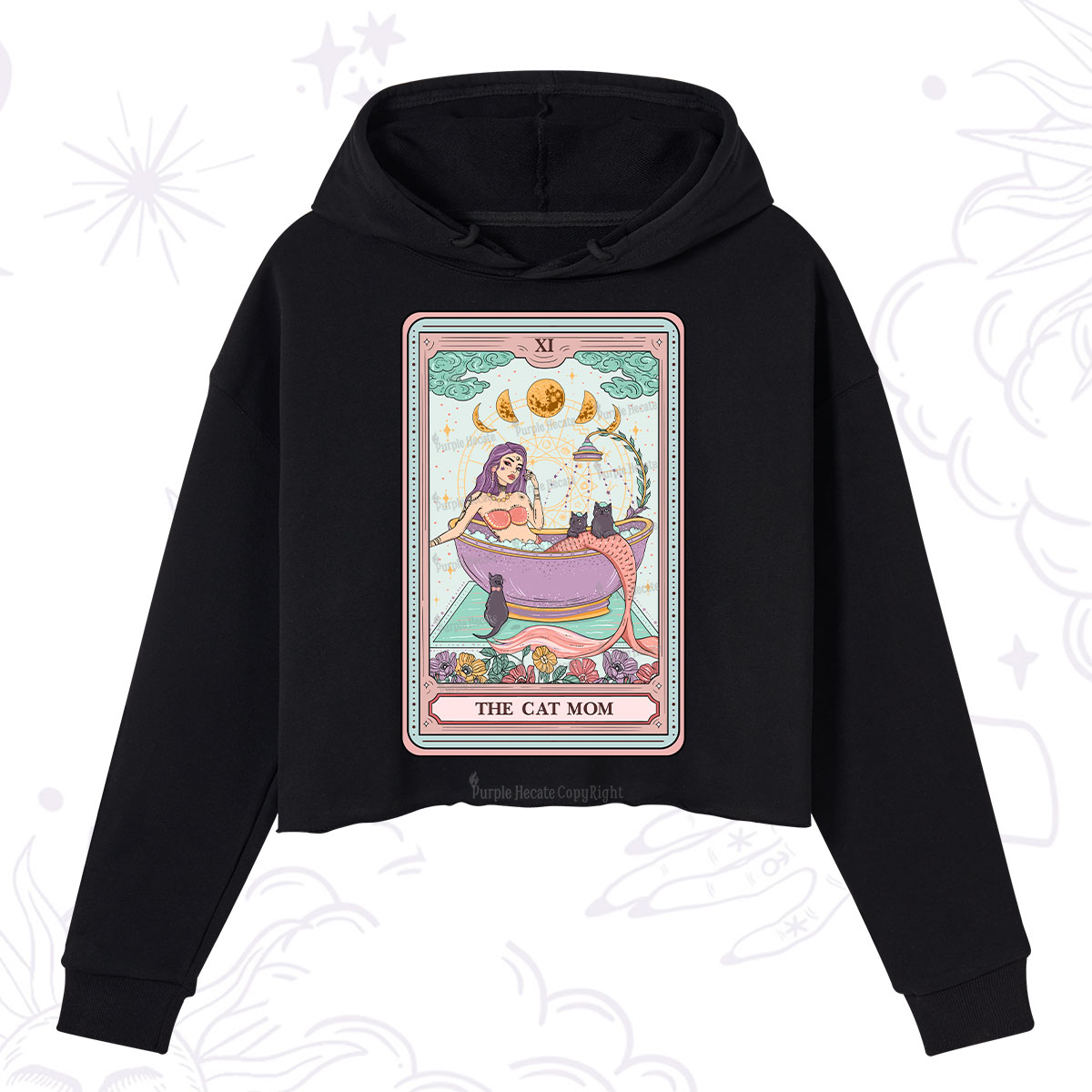 Purplehecate The Cat Mermaid Mom Tarot Card Crop Hoodie