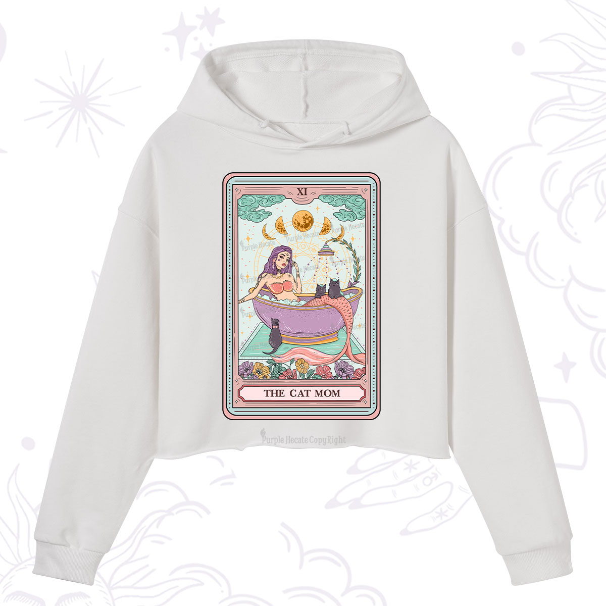 Purplehecate The Cat Mermaid Mom Tarot Card Crop Hoodie