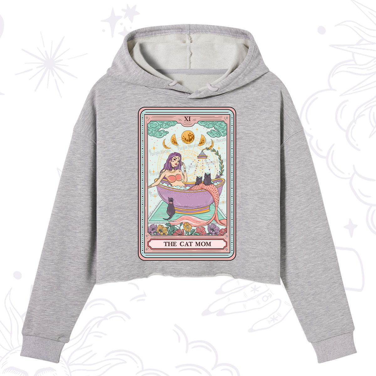 Purplehecate The Cat Mermaid Mom Tarot Card Crop Hoodie
