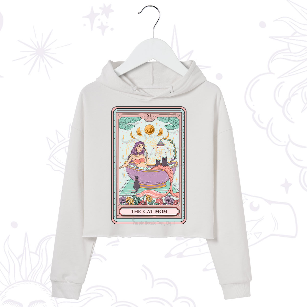 Purplehecate The Cat Mermaid Mom Tarot Card Crop Hoodie