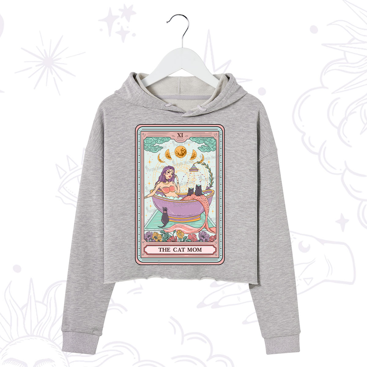 Purplehecate The Cat Mermaid Mom Tarot Card Crop Hoodie