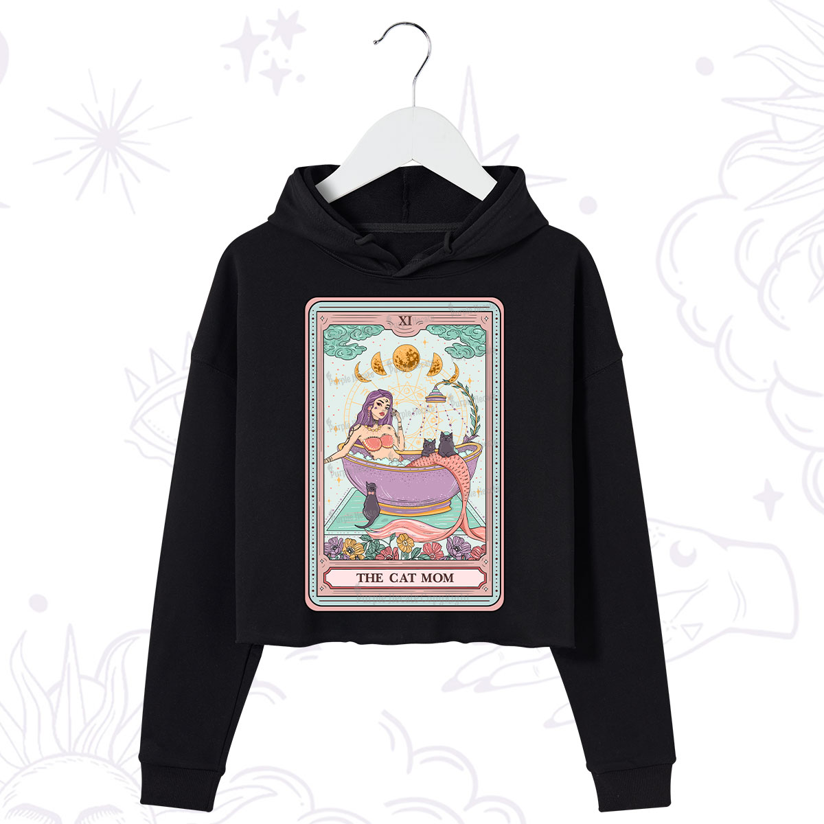 Purplehecate The Cat Mermaid Mom Tarot Card Crop Hoodie
