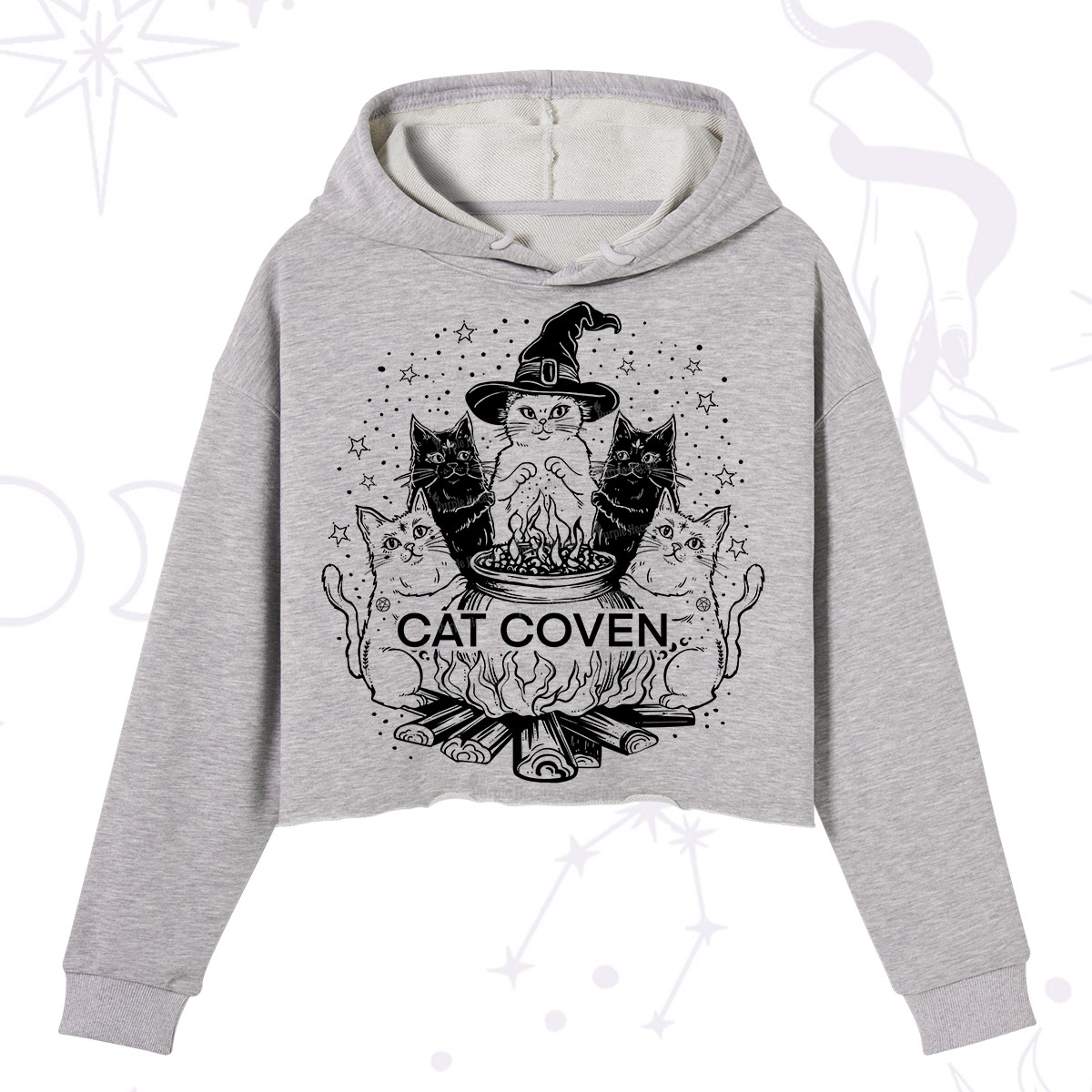 Purplehecate Witchy Cat Coven Crop Hoodie