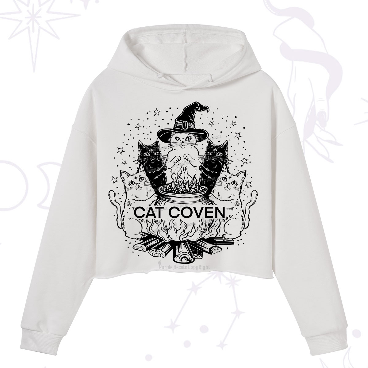 Purplehecate Witchy Cat Coven Crop Hoodie